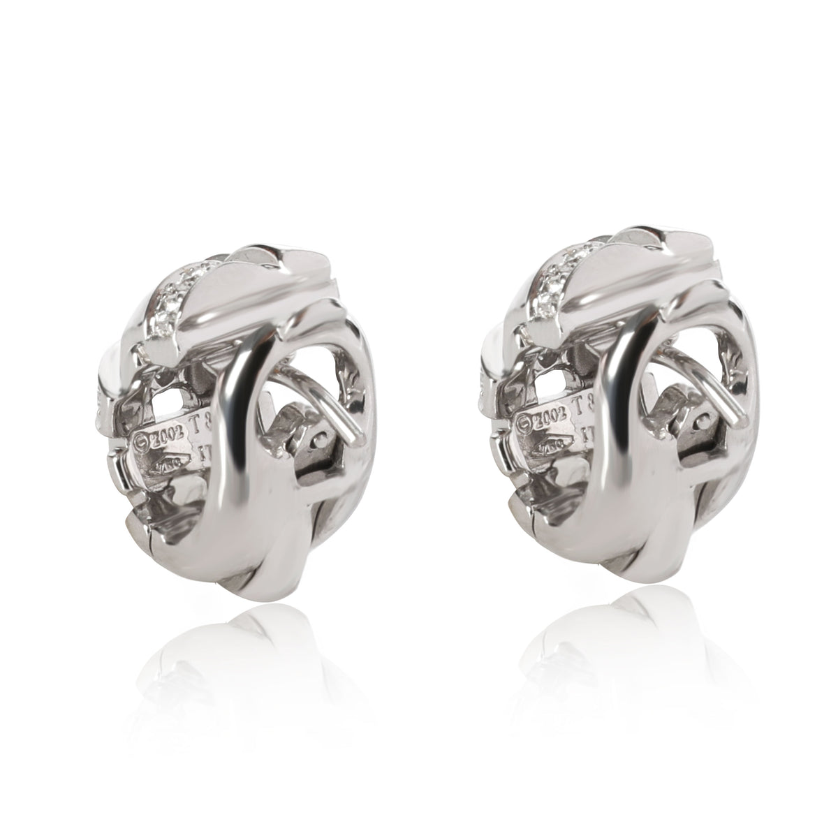 Tiffany Vannerie Basket Weave Huggie Diamond Earrings in 18K White Gold 0.40ct