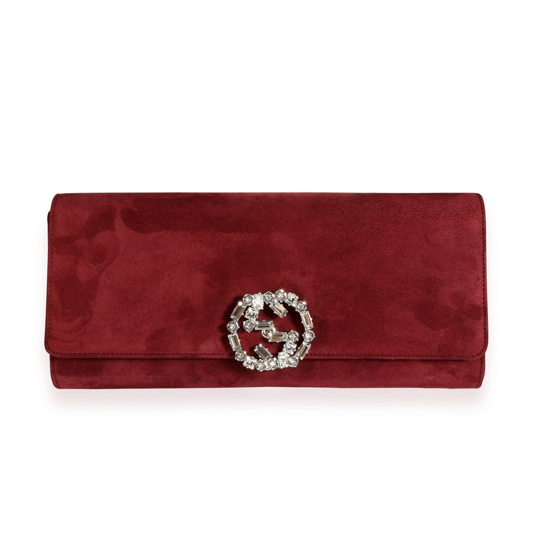 Gucci Burgundy Suede & Crystal Broadway Clutch