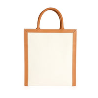 Celine Natural Canvas & Tan Calfskin Small Vertical Cabas Tote