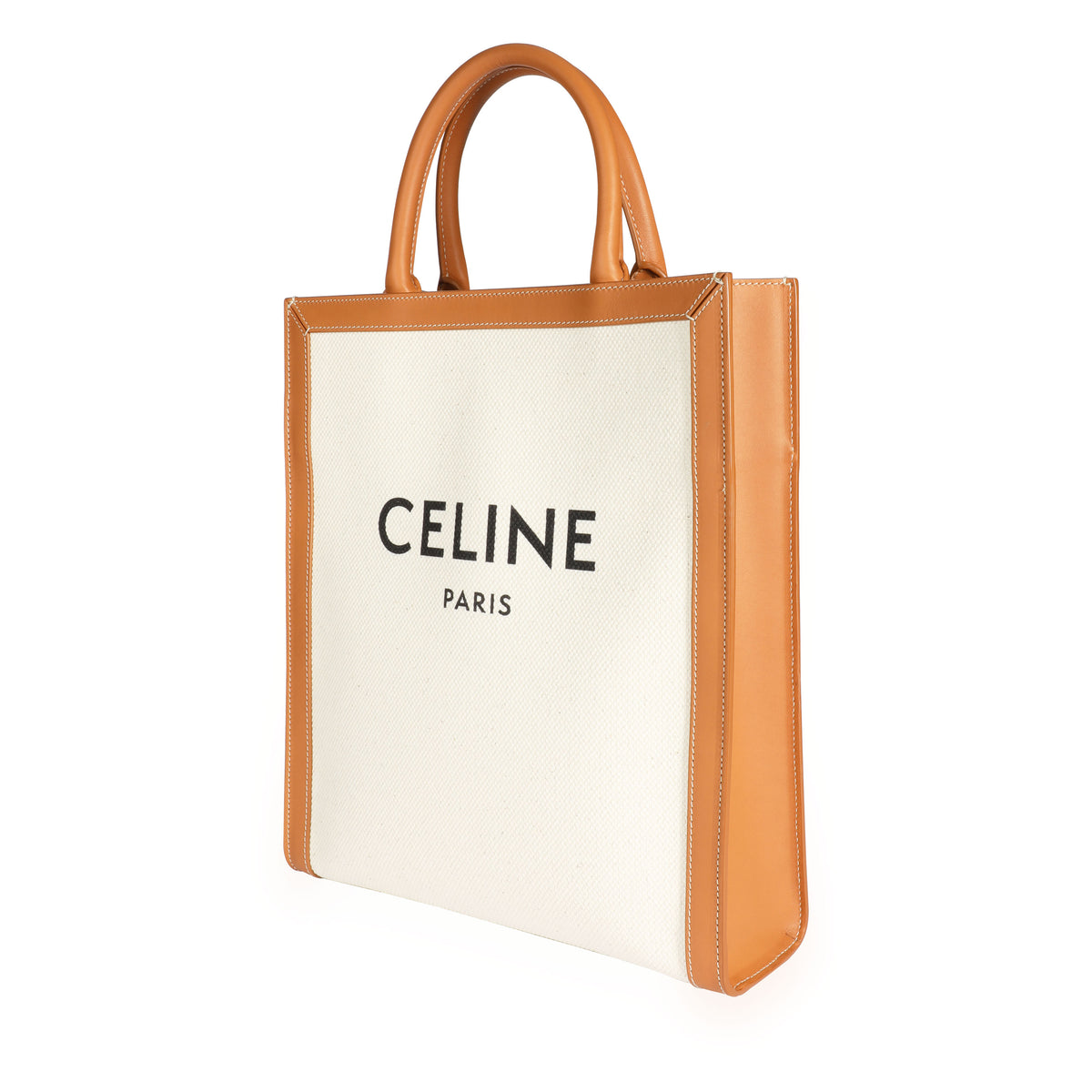 Celine Natural Canvas & Tan Calfskin Small Vertical Cabas Tote