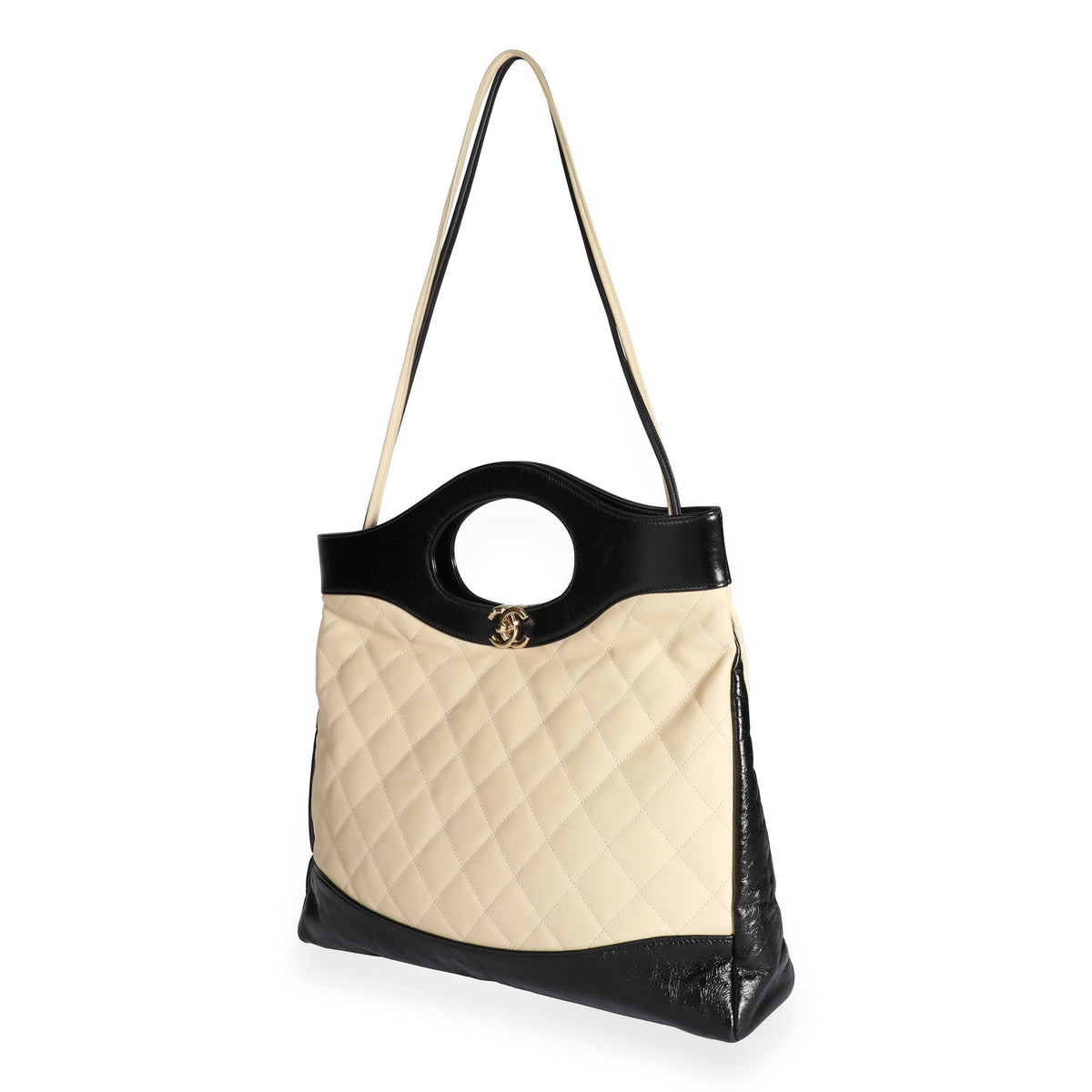 Chanel Beige Quilted & Patent Calfskin Medium 31 Shopping Bag
