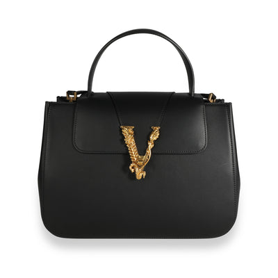 Versace Black Leather Virtus Top Handle Bag