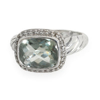 David Yurman Noblesse Prasiolite Diamond Ring in Sterling Silver 0.15 C