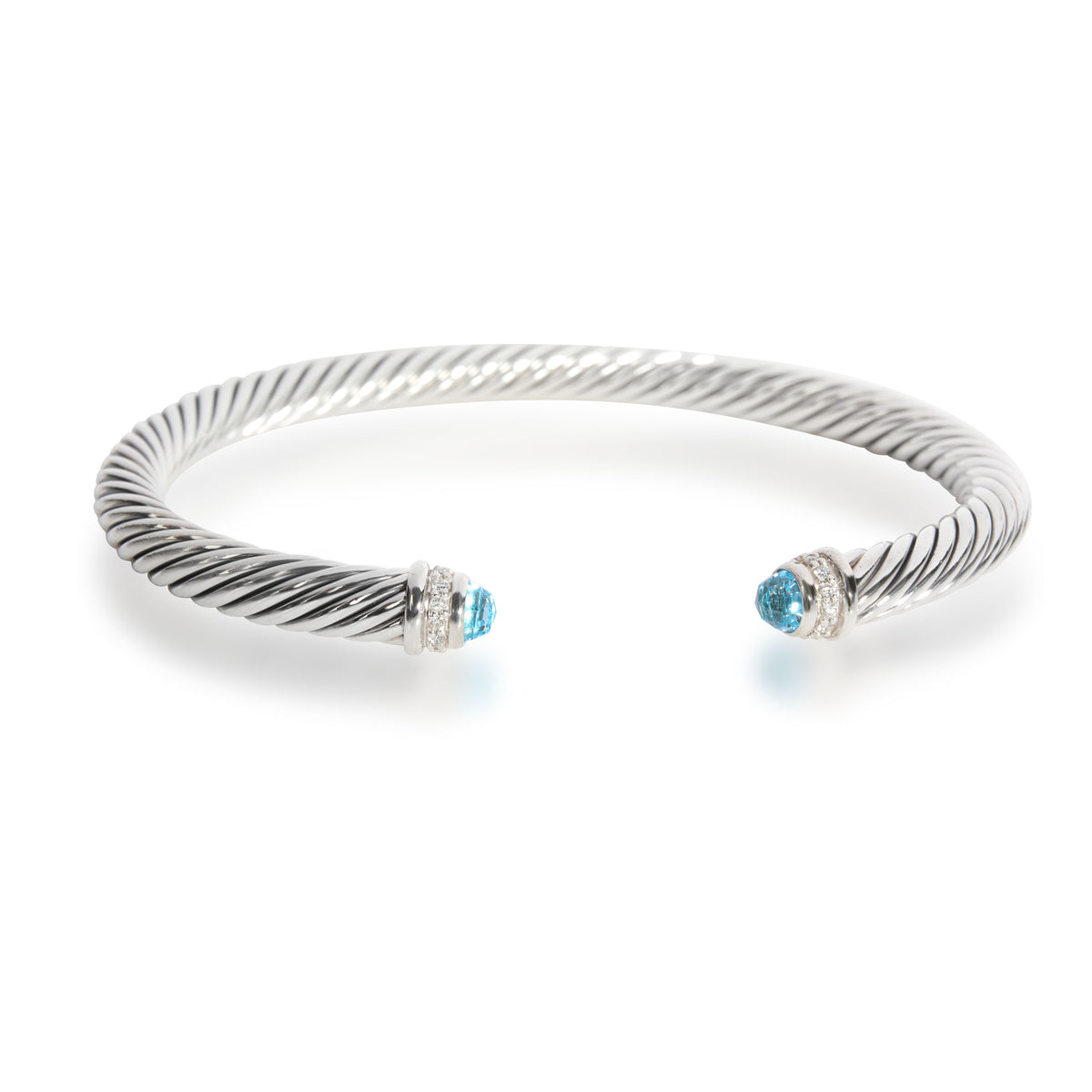 David Yurman Diamond & London Blue Topaz Cable Bangle in Sterling Silver 0.1 CTW