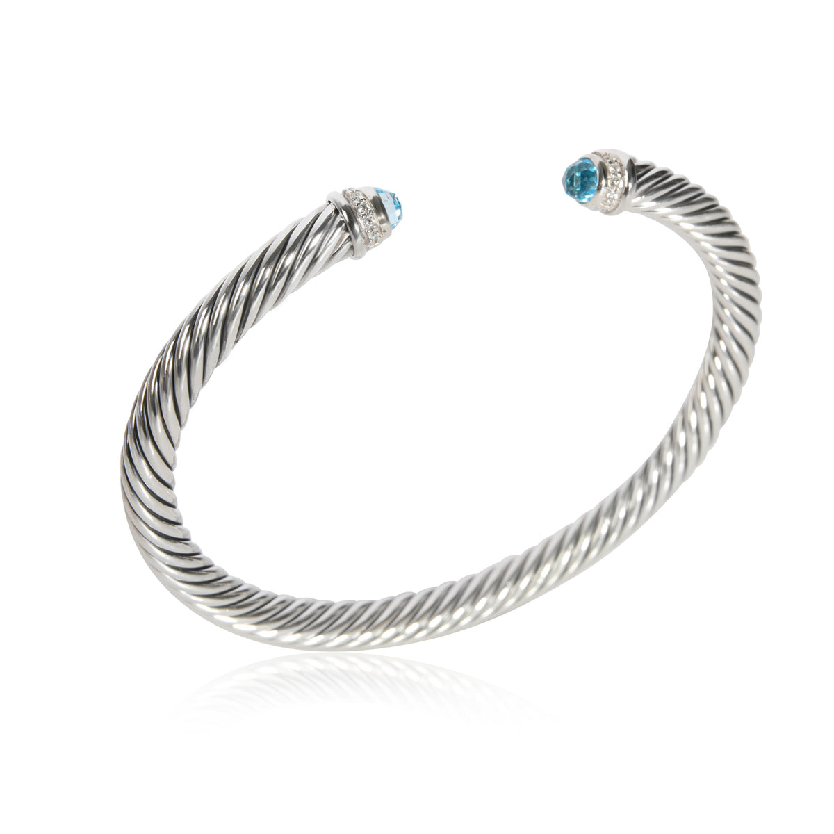 David Yurman Diamond & London Blue Topaz Cable Bangle in Sterling Silver 0.1 CTW