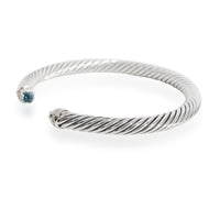 David Yurman Diamond & London Blue Topaz Cable Bangle in Sterling Silver 0.1 CTW