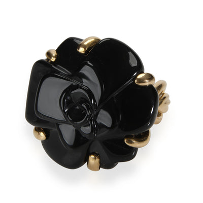 Chanel Camelia Onyx Ring in  Yellow Gold