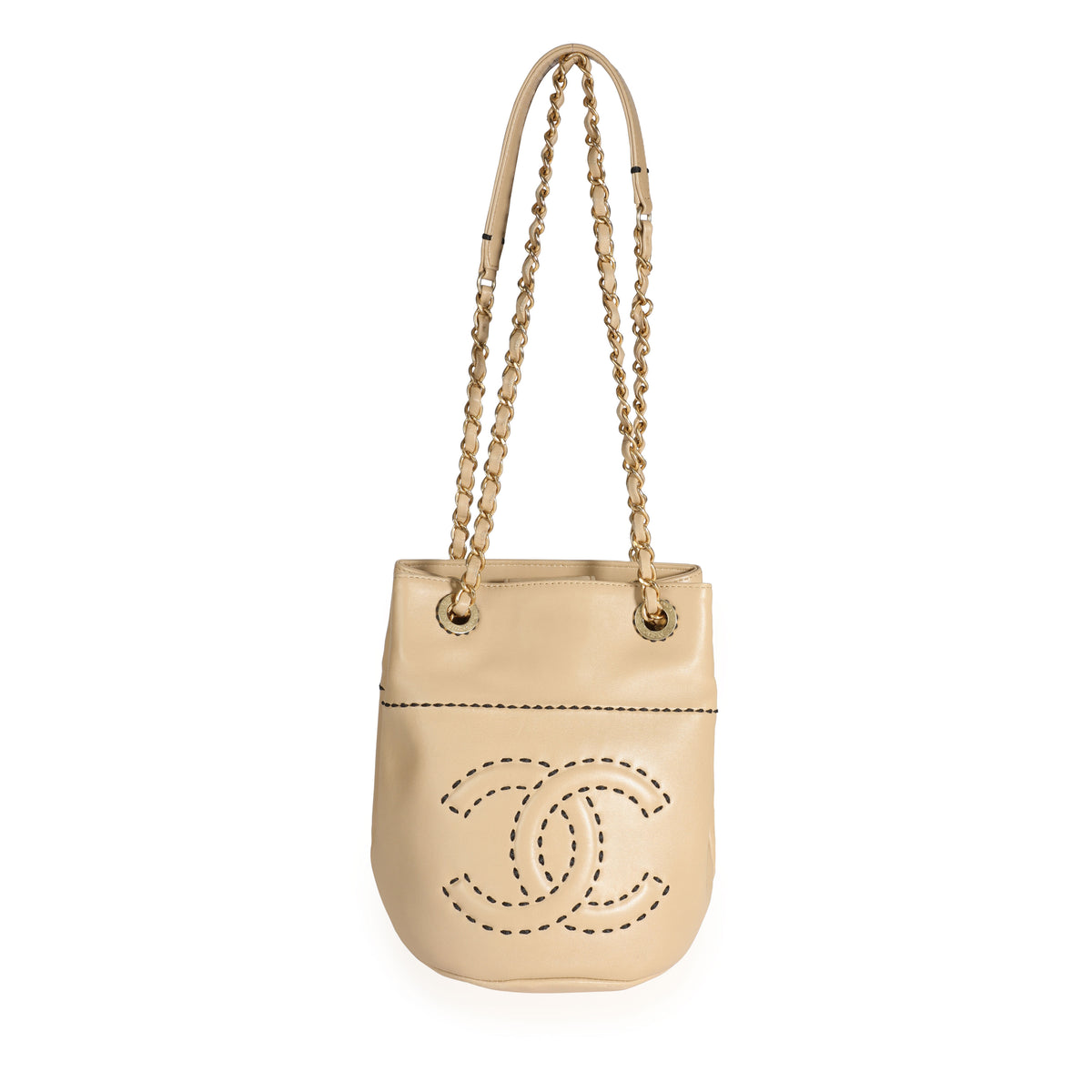 Chanel Beige Lambskin CC Stitch Drawstring Crossbody Bag