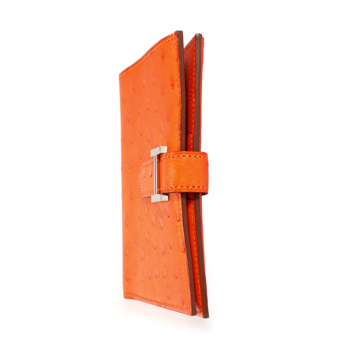 Hermès Tangerine Ostrich Compact Bearn Wallet PHW