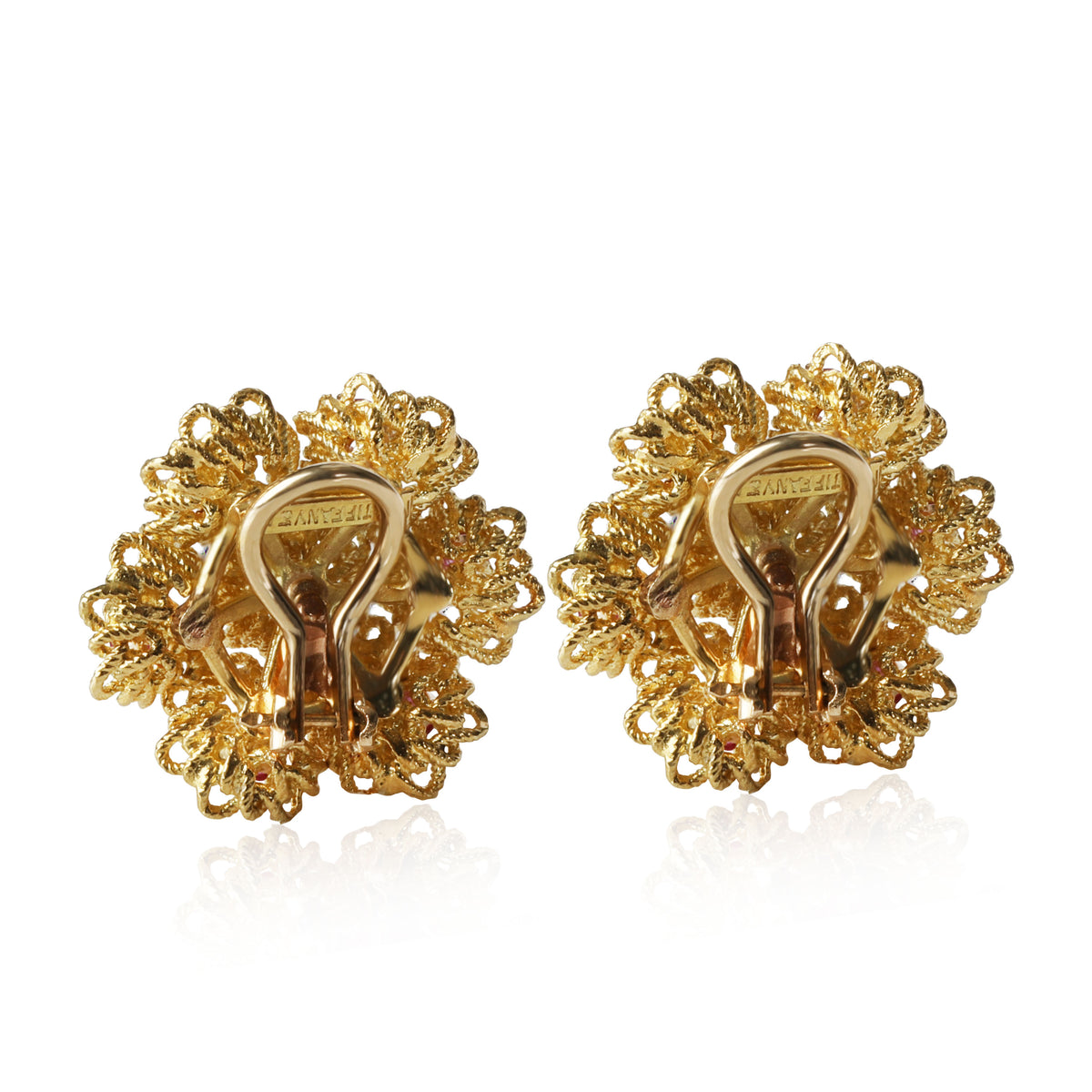 Tiffany & Co. Vintage Ruby & Diamond Flower Earrings in 18K Yellow Gold 0.10 CTW