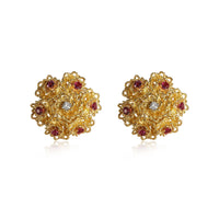 Tiffany & Co. Vintage Ruby & Diamond Flower Earrings in 18K Yellow Gold 0.10 CTW