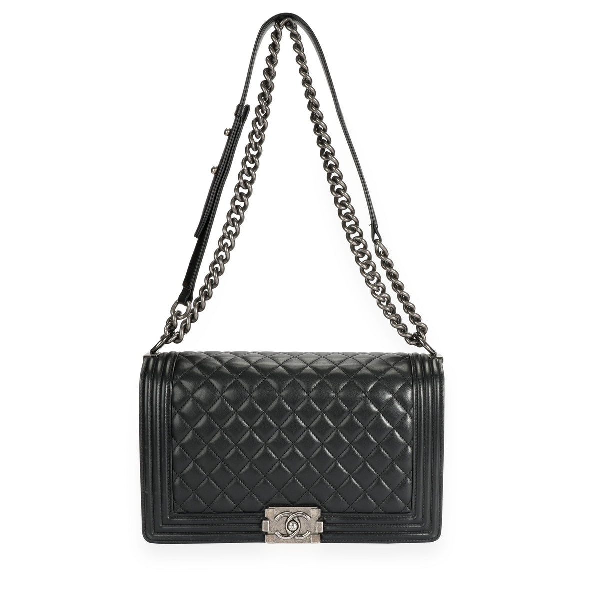 Chanel Black Lambskin Quilted Large Boy Bag