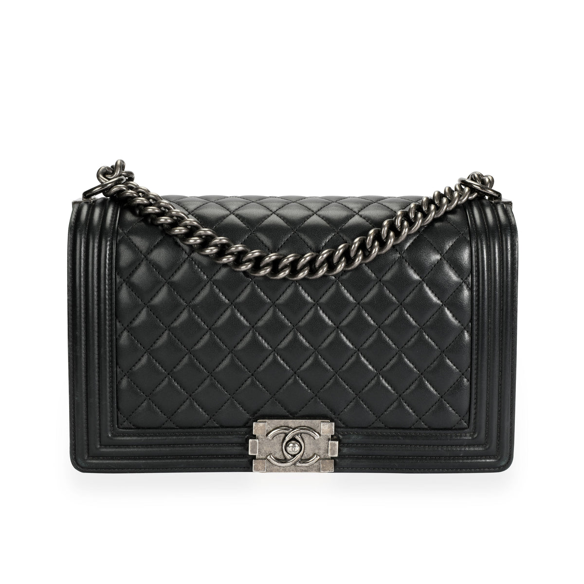 Black Quilted Patent Leather Medium Boy Bag Silver Hardware, 2014-2015
