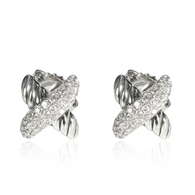 David Yurman Cable X Diamond Stud Earring in  Sterling Silver 0.20 CTW