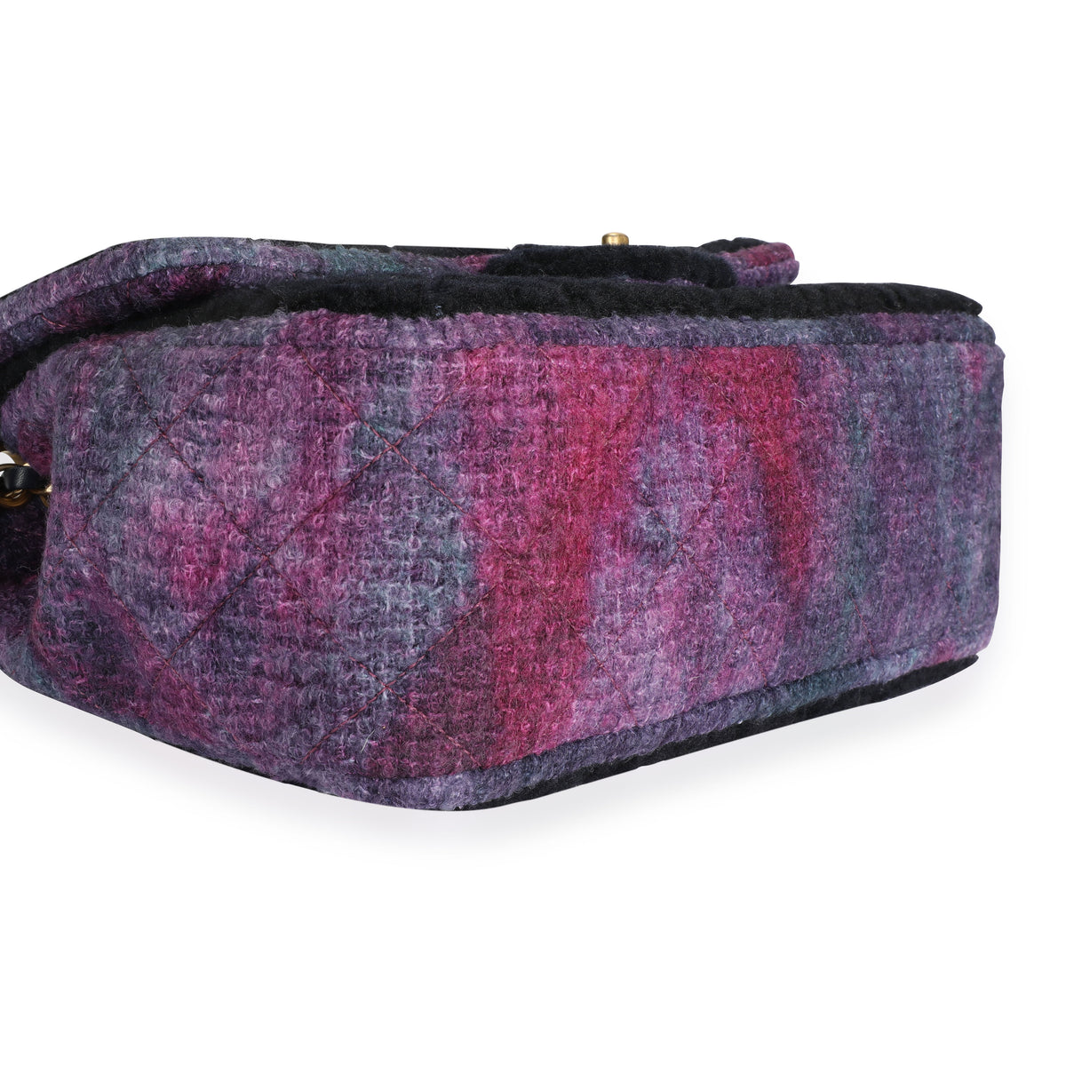 Chanel Navy Shearling & Purple Tweed Jumbo Single Flap Bag