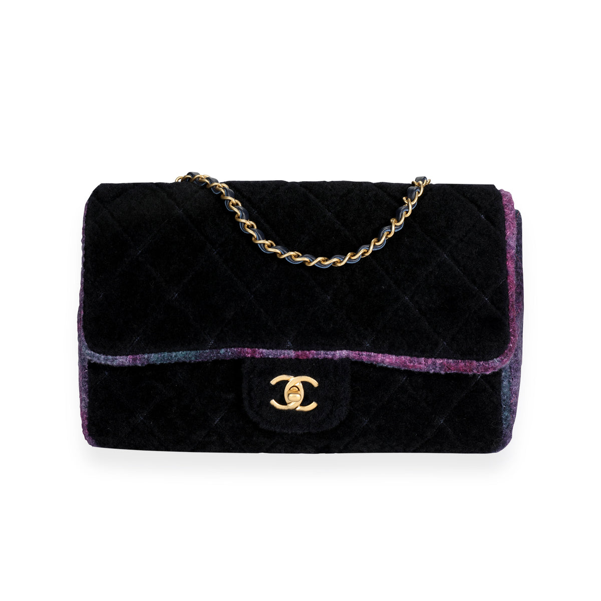 Chanel Tweed Fur Purple Single Flap