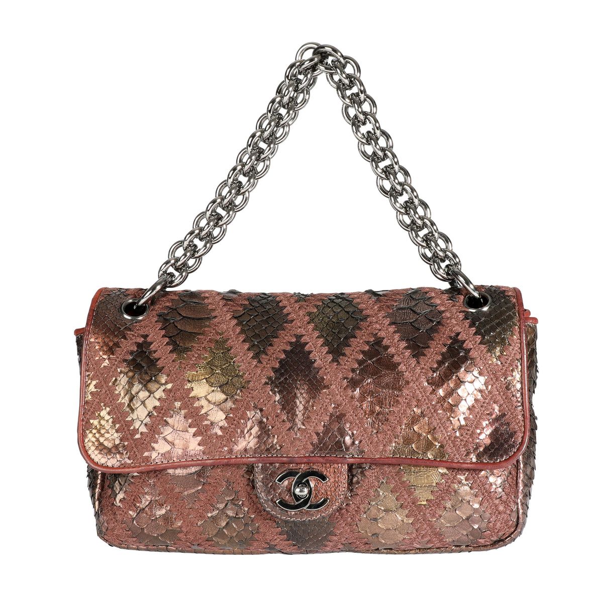 Chanel Bronze Python Crochet Soft & Chain Jumbo Flap Bag