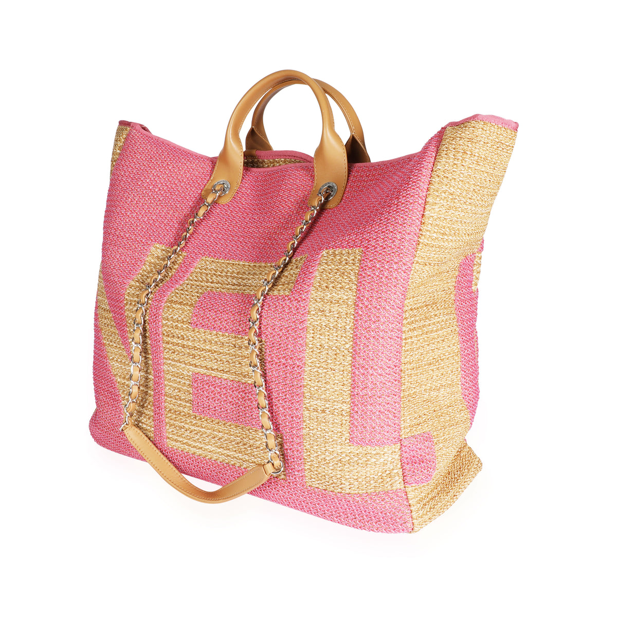 Pink Chanel Beach Bag 2019 Chanel Pink Tan Raffia Large Shopping