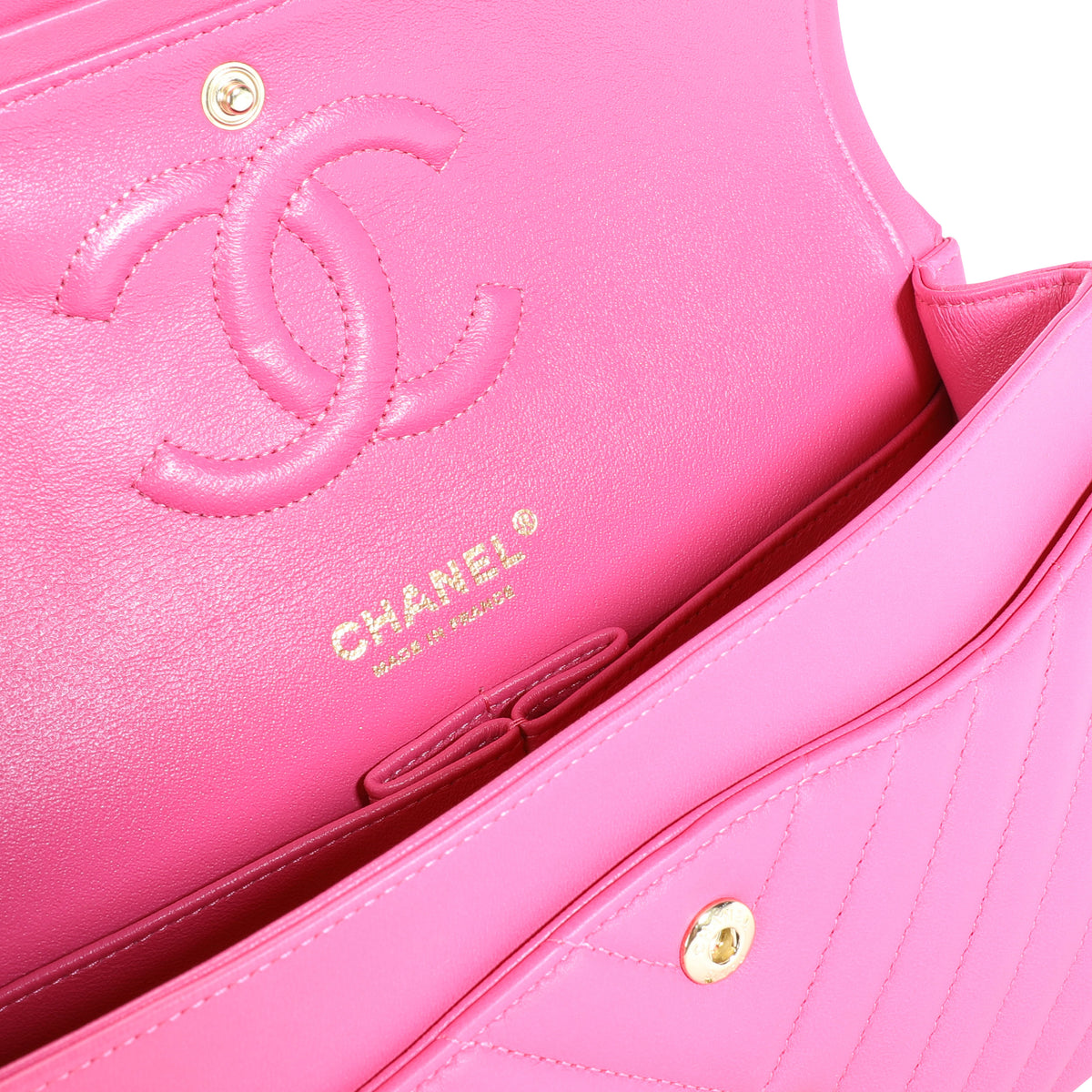 Chanel Hot Pink Lambskin Chevron Quilted Medium Classic Double