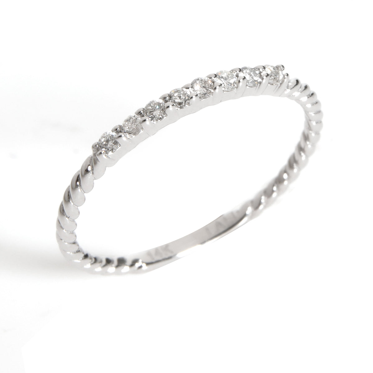 Braided Diamond Wedding Band in 14KT White Gold 0.12 ctw