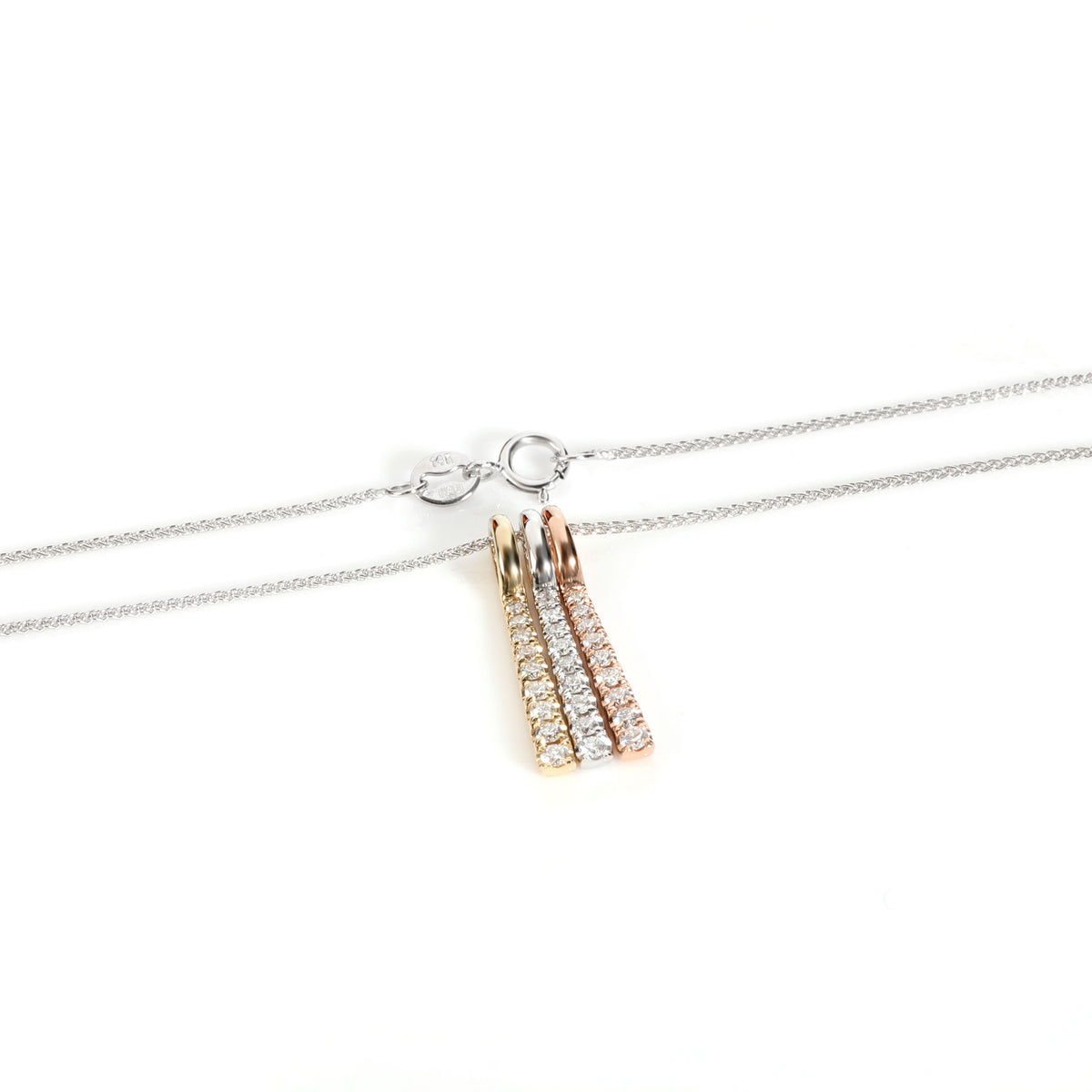 Tricolor Diamond Bar Pendant Necklace 14K Gold 0.31 ctw