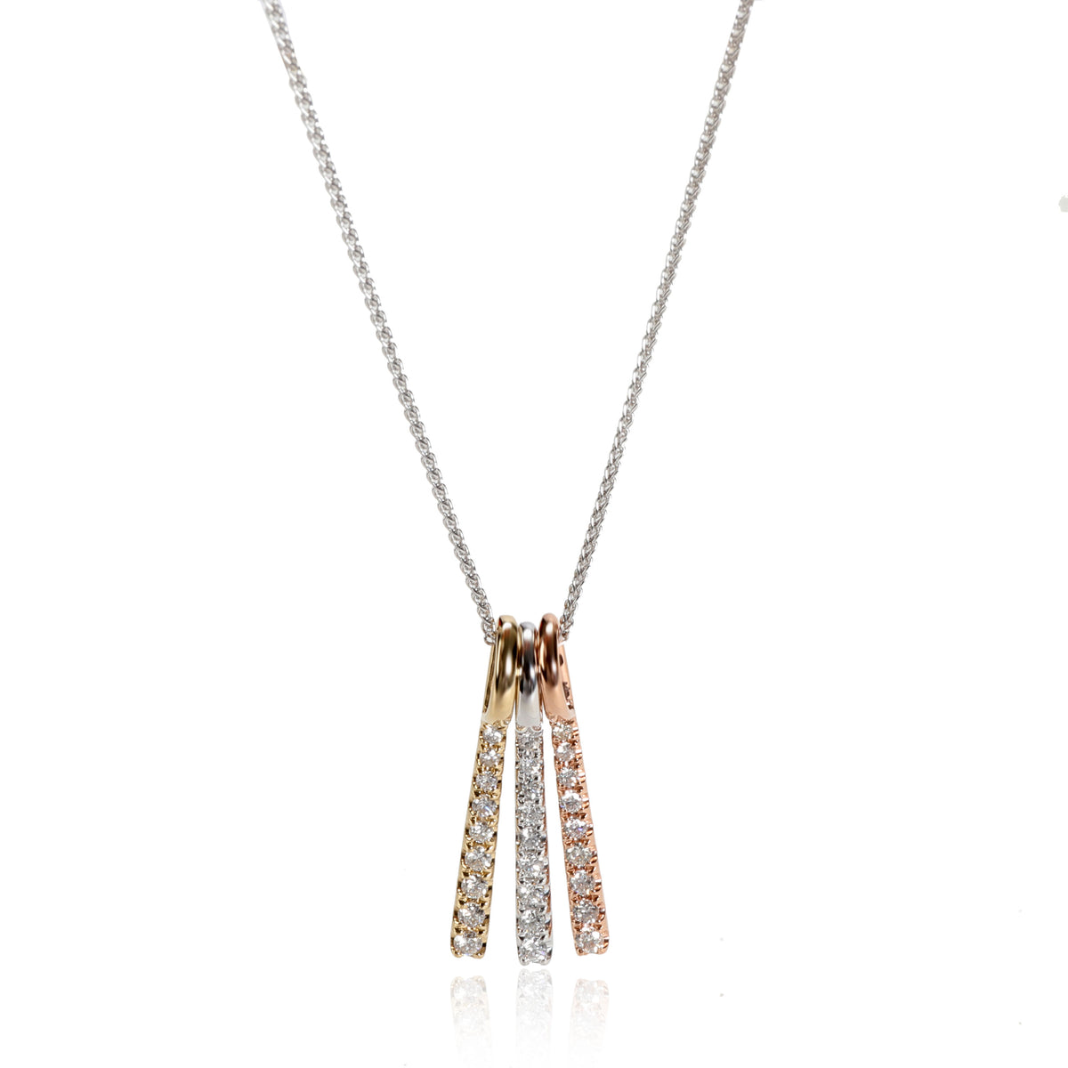 Tricolor Diamond Bar Pendant Necklace 14K Gold 0.31 ctw