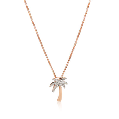 Diamond Palm Tree Necklace 14K Rose Gold 0.06 CTW