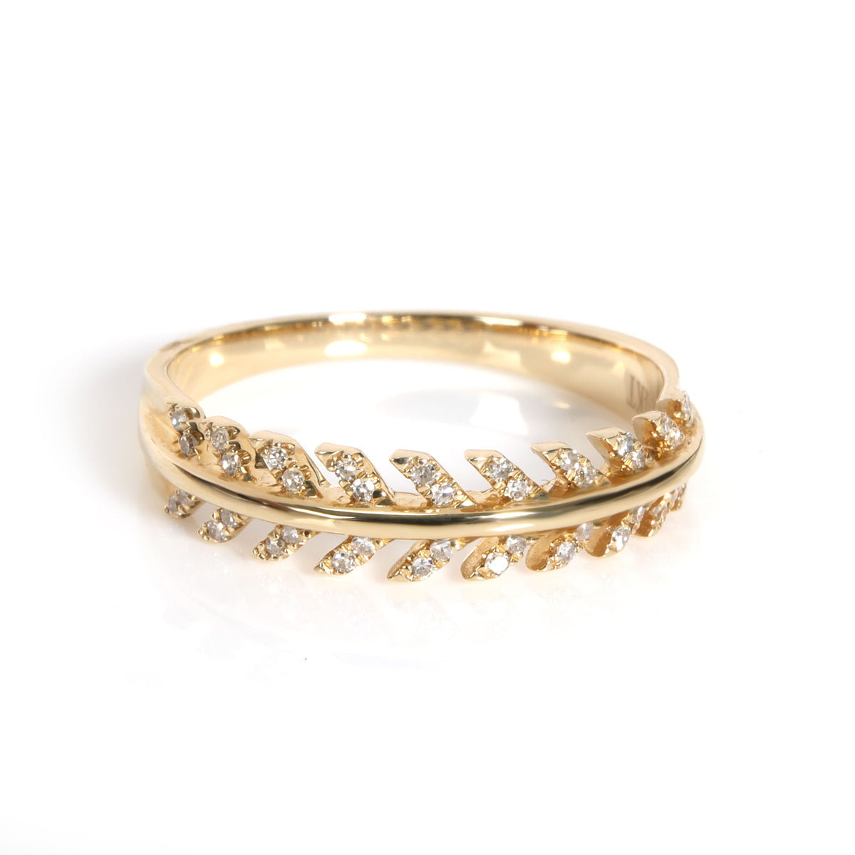 Diamond Feather Ring in 14K Yellow Gold 0.12 ctw