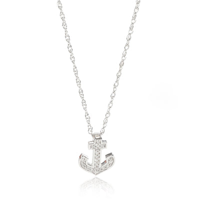Diamond Anchor Pendant Necklace in 14K White Gold 0.06 ctw