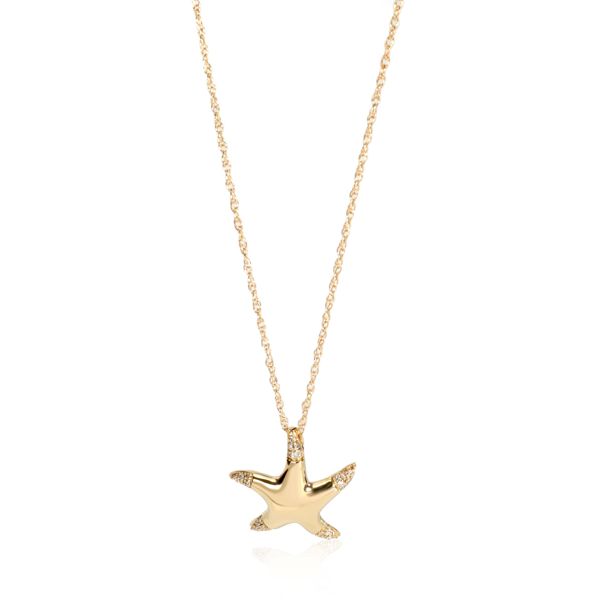 Pave Diamond Starfish Pendant Necklace in 14K Yellow Gold 0.09 ctw