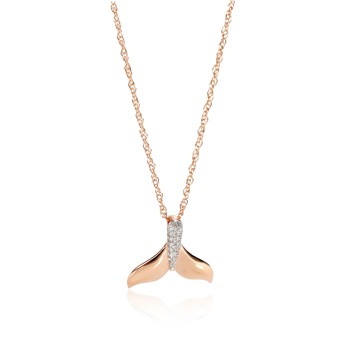 Diamond Dolphin Tail Pendant Necklace in 14K Rose Gold 0.06 ctw