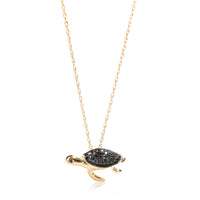 Black Diamond Turtle Pendant Necklace in 14K Yellow Gold 0.17 ctw