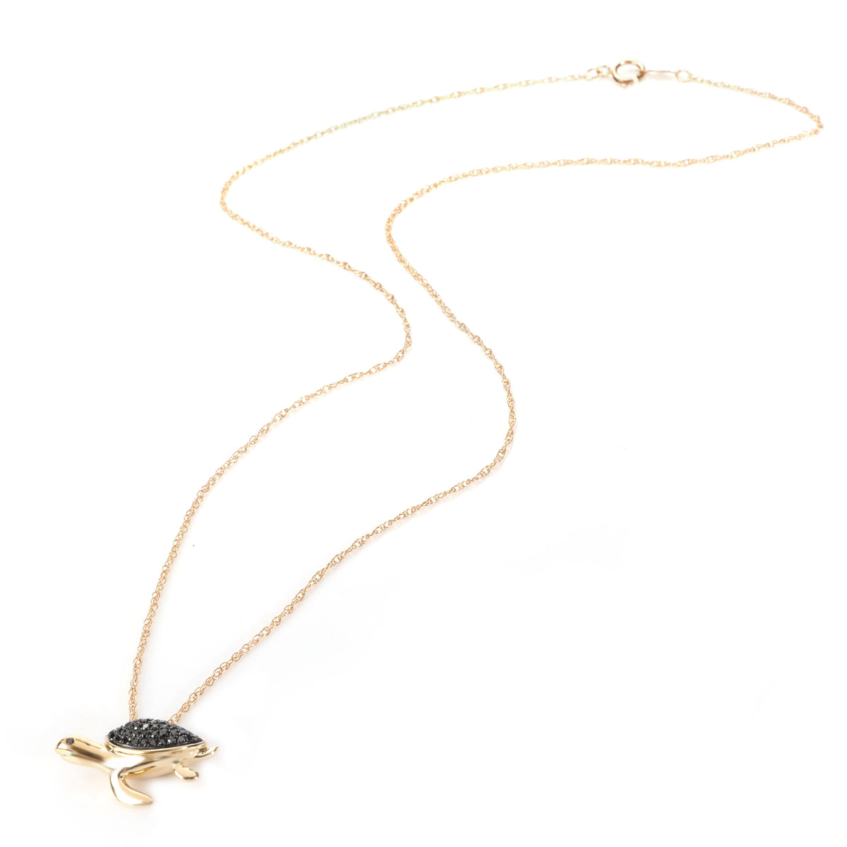 Black Diamond Turtle Pendant Necklace in 14K Yellow Gold 0.17 ctw