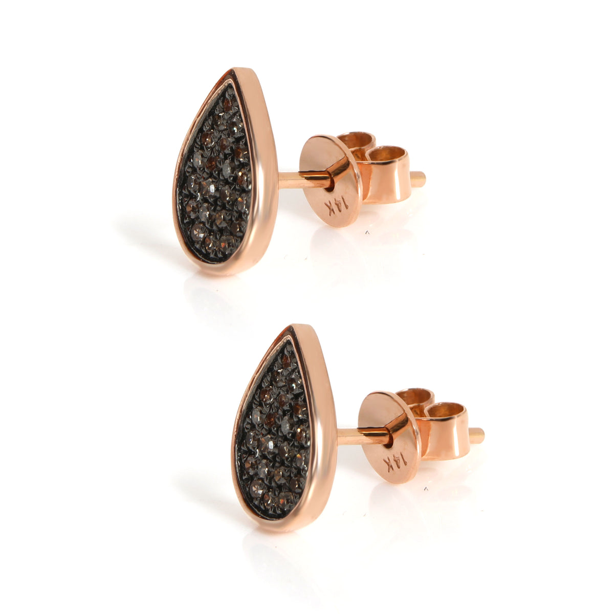 Brown Diamond Tear Drop Stud Earrings 14K Rose Gold 0.16 ctw