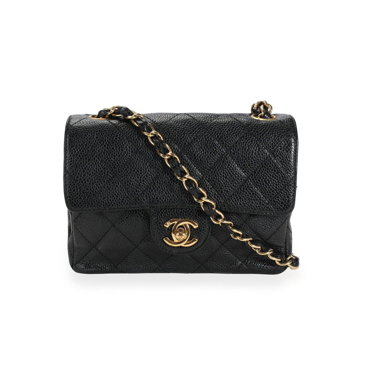 Chanel Square Classic Single Flap Bag Quilted Caviar Mini Black 2334113