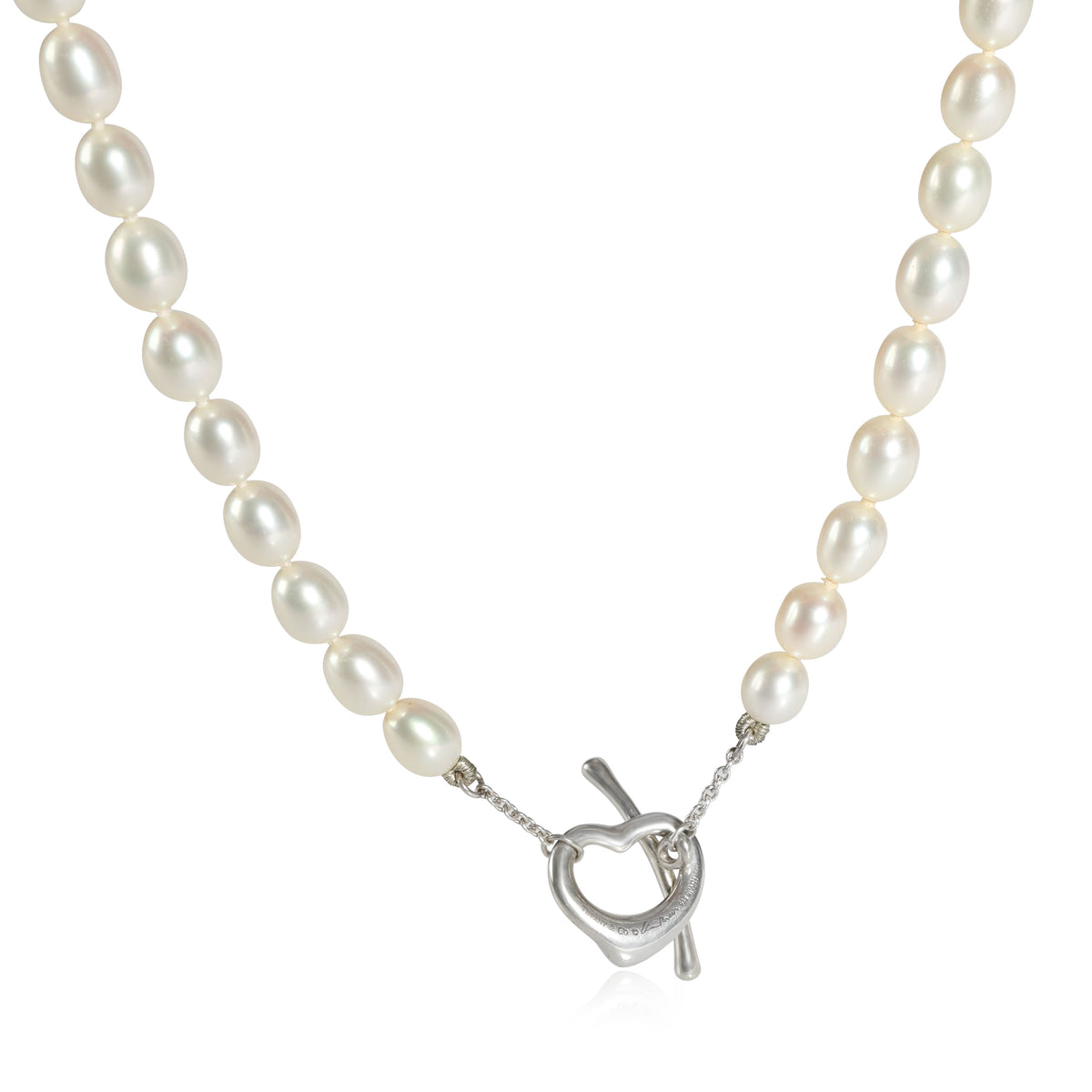 Tiffany & Co. Elsa Peretti Pearl Necklace with Heart Toggle in Sterling Silver
