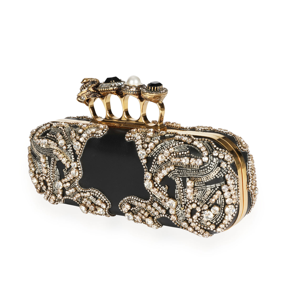 Alexander McQueen Embellished Black Leather 4 Ring Knucklebox Clutch