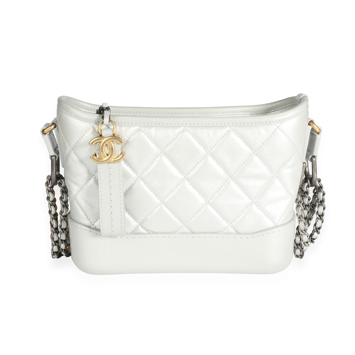 CHANEL Metallic Crumpled Calfskin Quilted Gabrielle Backpack Silver 342018