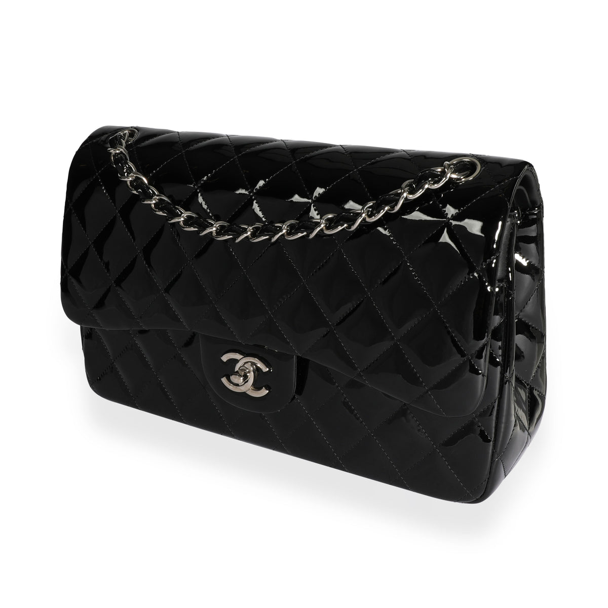 Chanel Black Quilted Patent Leather Jumbo Classic Double Flap Bag –  myGemma