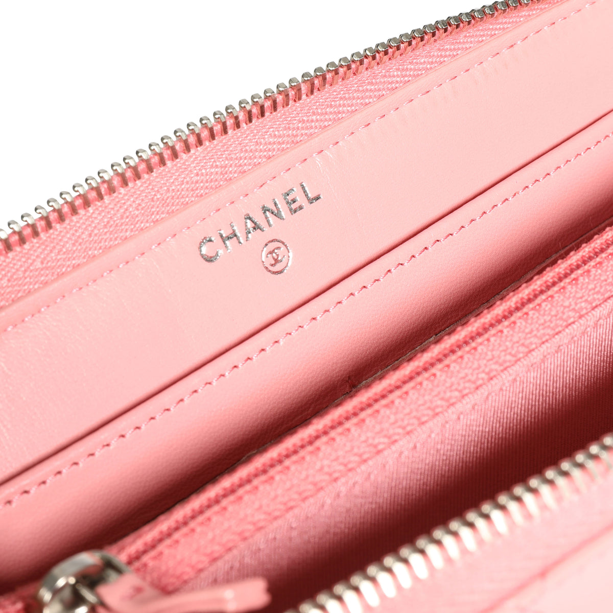 Chanel Pink Lambskin Quilted L-Gusset Zip-Around Wallet