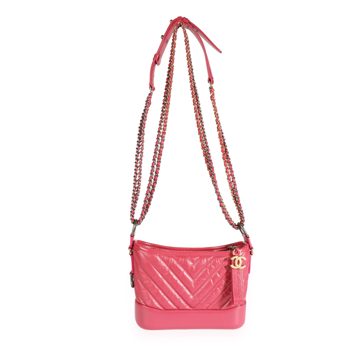 Chanel Pink Aged Calfskin Chevron Quilted Small Gabrielle Hobo, myGemma, SG