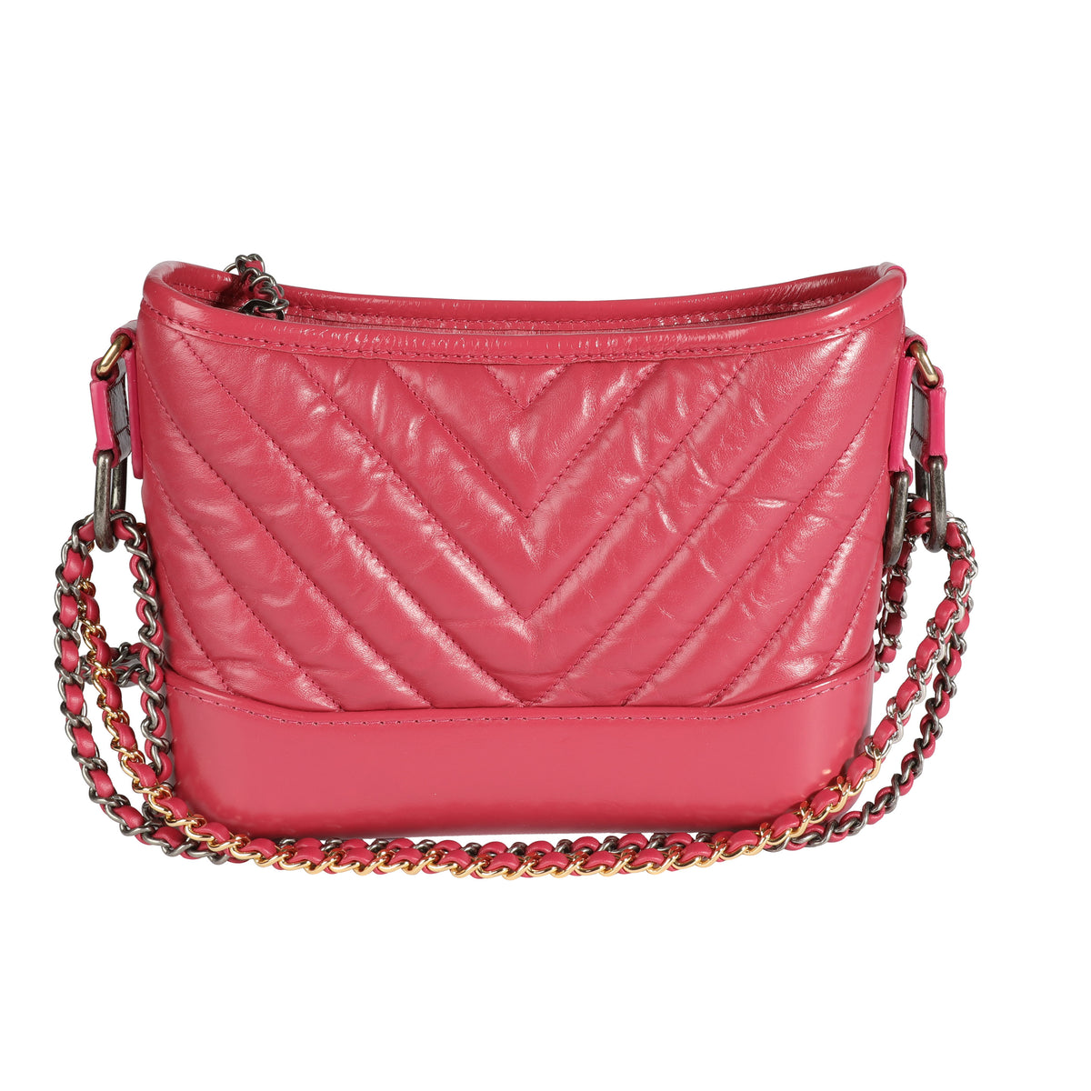 CHANEL Metallic Aged Calfskin Chevron Quilted Small Gabrielle Hobo