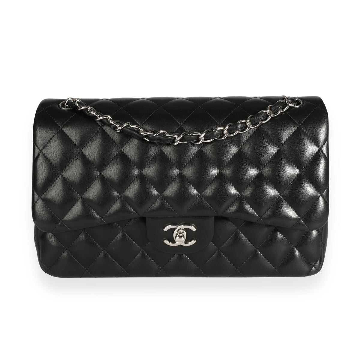 Chanel Black Lambskin Quilted Jumbo Classic Double Flap Bag