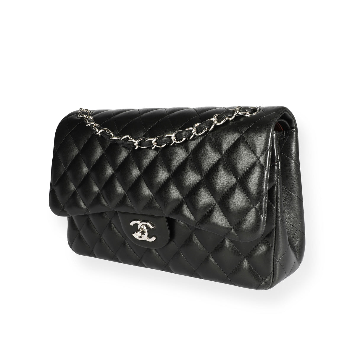 Chanel Black Lambskin Quilted Jumbo Classic Double Flap Bag