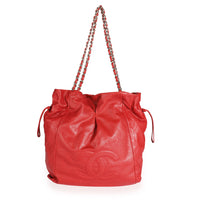 Chanel Red Caviar Leather Timeless Drawstring Tote