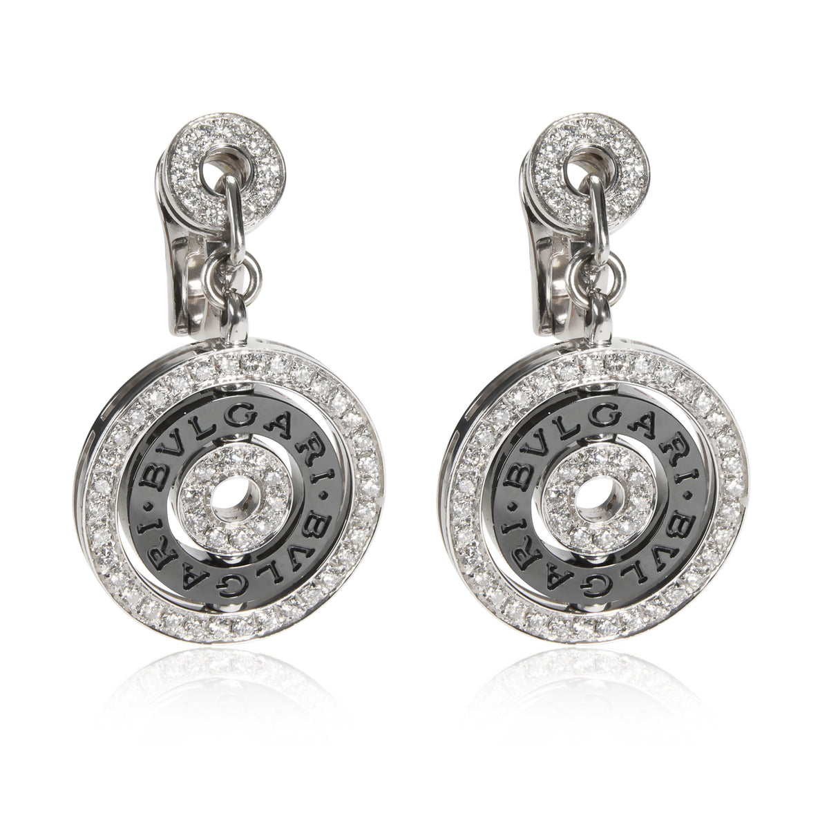 BVLGARI Astrale Diamond & Ceramic Earring in 18K White Gold 2.16 CTW (Clip On)