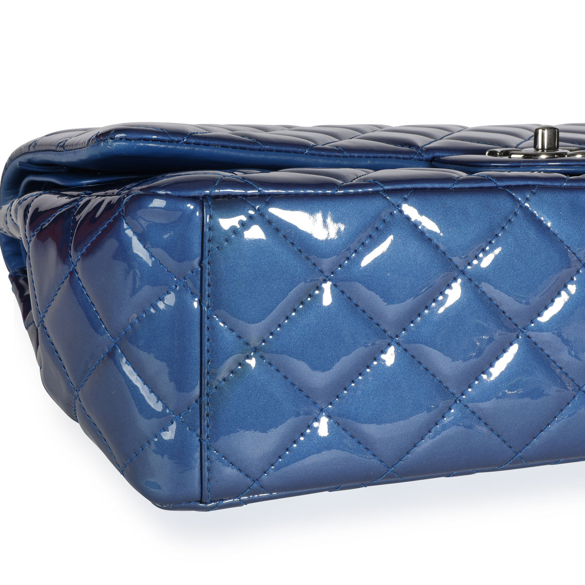 Chanel Blue Patent Leather Quilted Jumbo Classic Double Flap Bag, myGemma