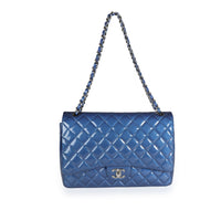 Chanel Blue Patent Leather Quilted Maxi Classic Double Flap Bag