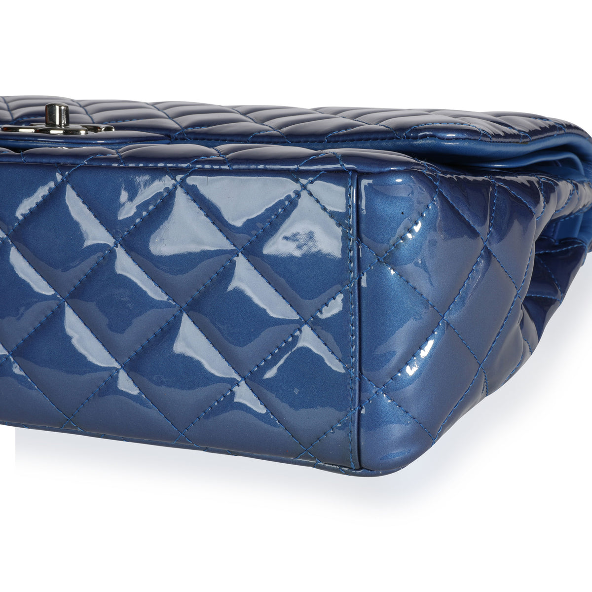 Chanel Blue Patent Leather Quilted Maxi Classic Double Flap Bag by