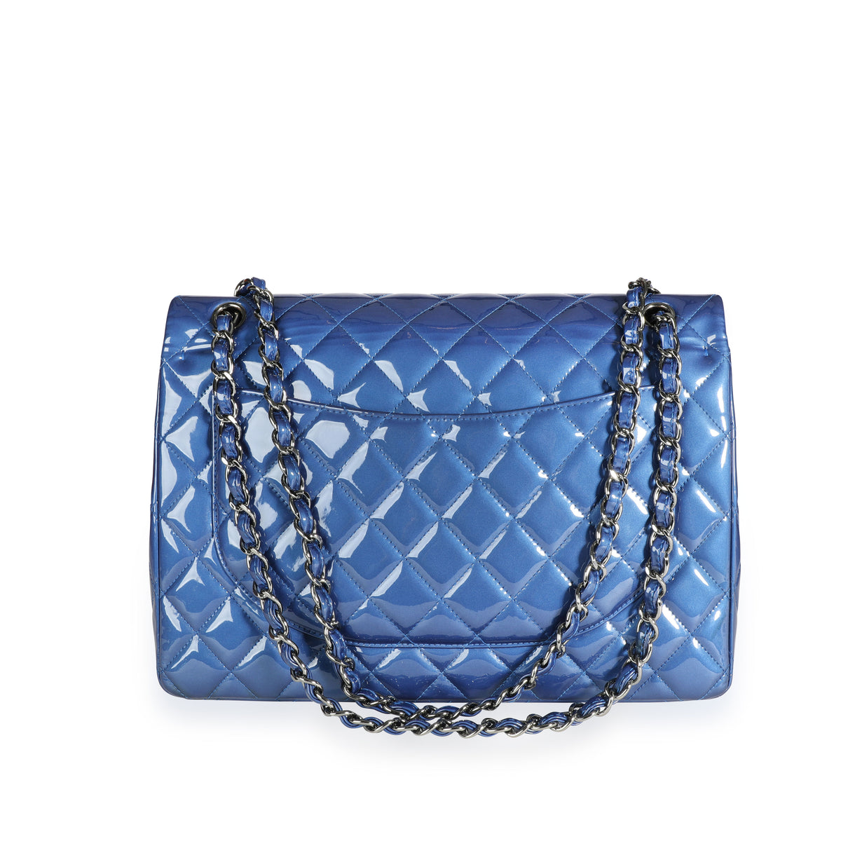 Chanel Blue Patent Leather Quilted Maxi Classic Double Flap Bag